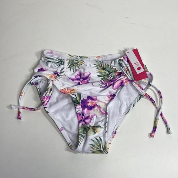 Xhilaration White Purple Floral Cheeky High Waist Bikini Bottom - Picture 4 of 9